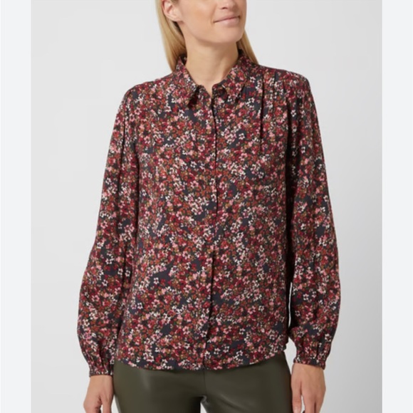 Fransa Frisa Blouse Size M Floral Print Bordeaux - Picture 2 of 14